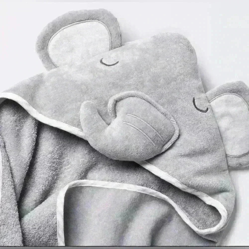 New Cloud Island Elephant Hooded Infant Bath Towel Gray 30"x30" Terry Cotton